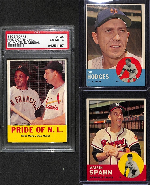 1963 HOFer Baseball Card Lot (3) w/ Mays/Musial Pride of NL Graded PSA 6 